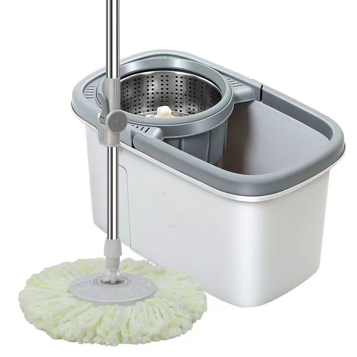 Set cu mop rotativ si galeata dreptunghiulara, Tija ajustabila, SMYY-03, Gri