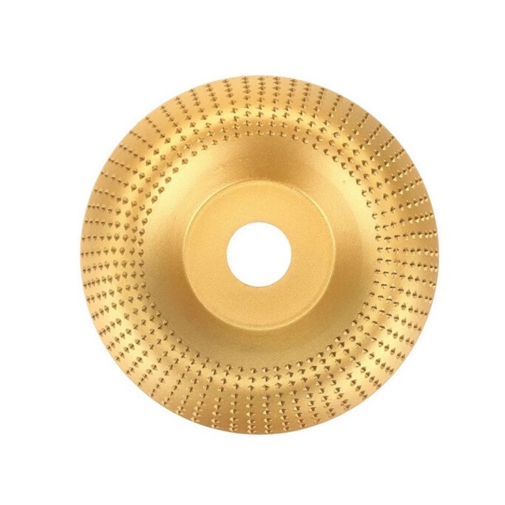 Disc slefuit, modelat, sculptura lemn, diametru 125 mm, model oval, auriu