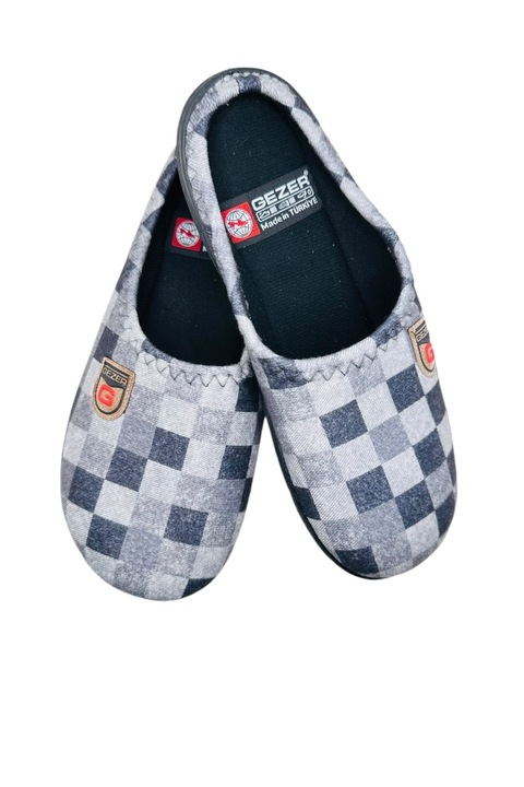 Papuci de casa pentru barbati, cu imprimeu patratele, Gri
