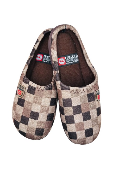Papuci de casa pentru barbati, cu imprimeu patratele, Maro