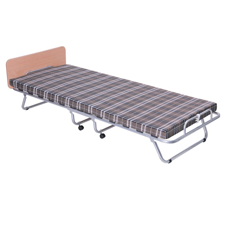 QMOBILI Plus Clamshell Összecsukható ágy, 190x80 cm, matrac 7 cm, deszka, barna