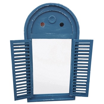 Oglinda din lemn antichizat, cu obloane, albastra Oglinda din lemn antichizat, cu obloane, albastra