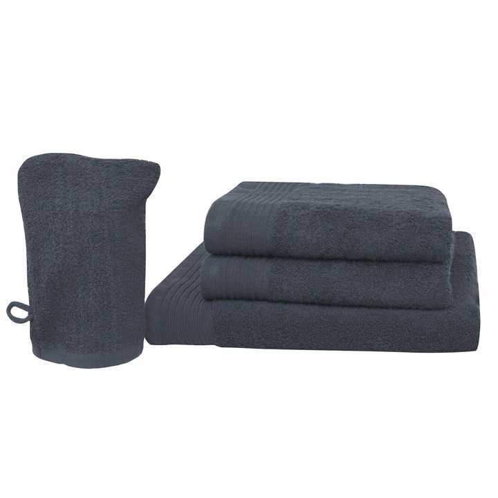 Set baie 4 produse Lux Collection, Antracit, 100% bumbac Terry Selection, 550 gr/mp