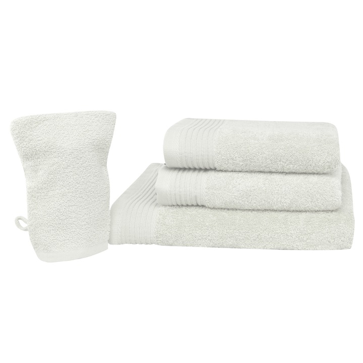 Set baie 4 produse Lux, Alb, 100% bumbac Terry Selection, 550 gr/mp