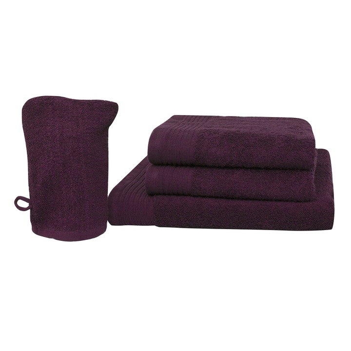 Set baie 4 produse Lux Collection, Purpuriu, 100% bumbac Terry Selection, 550 gr/mp