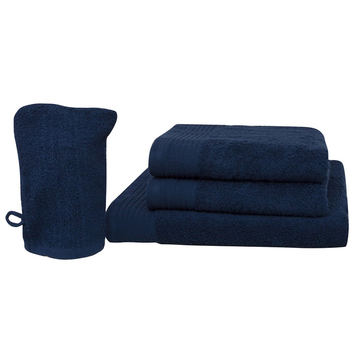 Set baie 4 produse Lux Collection, Bleumarin, 100% bumbac Terry Selection, 550 gr/mp