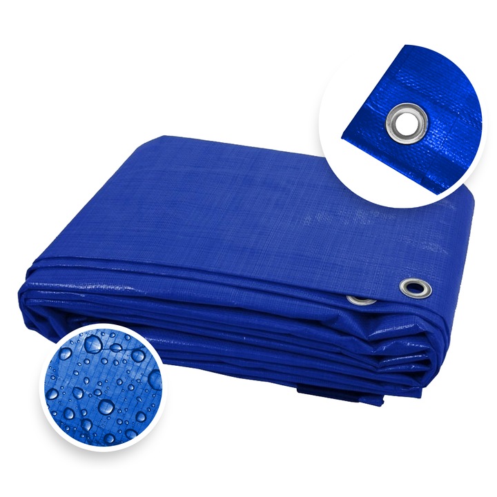 Prelata impermeabila cu inele, protectie UV, 3x3m, densitate 60g/m², culoare albastru