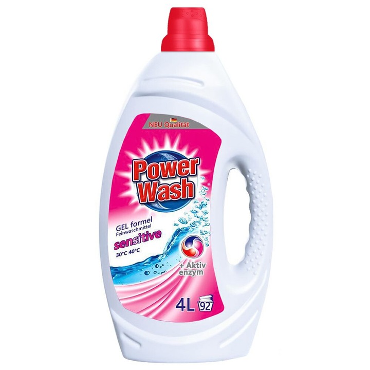 Mosószer Power Wash Sensitive 4L, 92 mosás, kényes anyagokhoz, 30°C-on hatékony