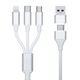 Кабел за данни 3в1, 3MK, Бял, 1.5m, MicroUSB/Lightning/USB-C