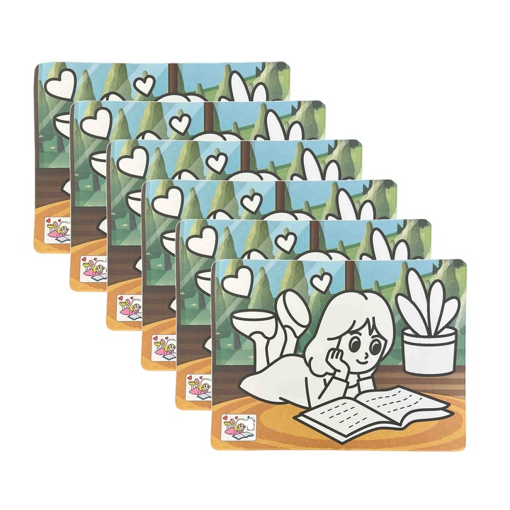 Комплект от 6 листа Рисуване с цветен пясък, Четене, 3+ години