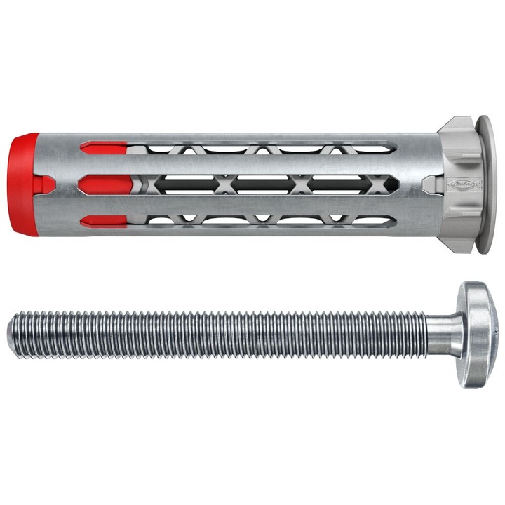 Set 4 dibluri DuoHM cu surub cu cap bombat TX, pentru materiale de constructie tip panou, lungime 5 x 55 mm, fischer