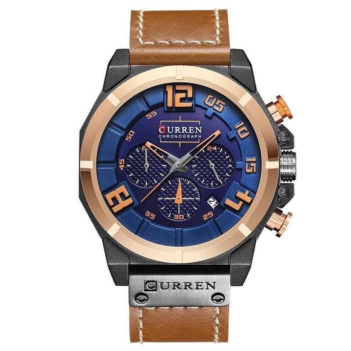 Ceas barbatesc Curren Aquarider maro, auriu