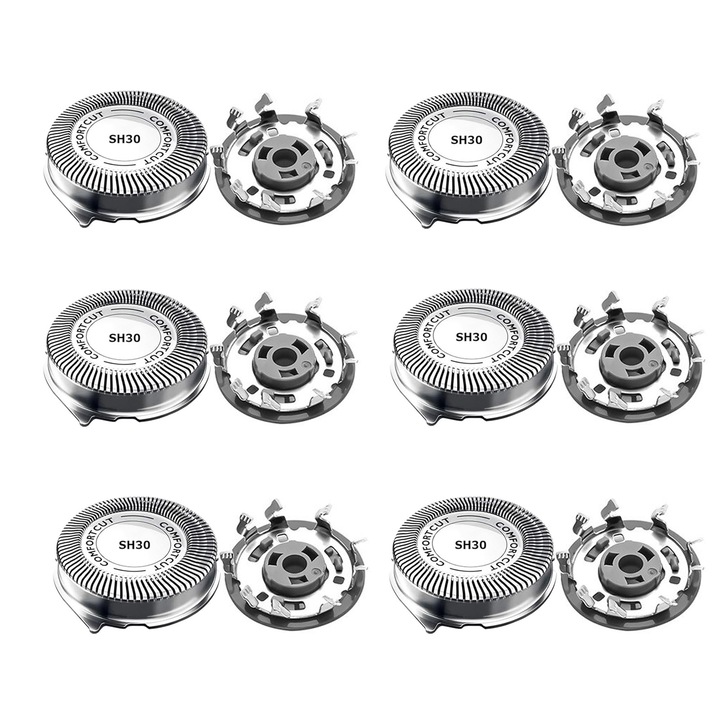 Set de 6 capete de ras, Axroad Mall, Design 360 grade, Lama ascutita durabila, Lavabile, Usor de folosit, Compatibil cu aparatele de ras Philips seria S1000, S2000, S3000, S5000, Inox, Argintiu