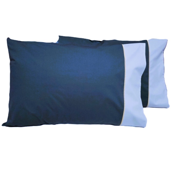 Комплект от 2 х калъфки за възглавници с бродирани детайли, 50 см х 80 см, Casa Bucuriei, модел Diamond, тъмно синьо/бяло, 100% памук, две лица