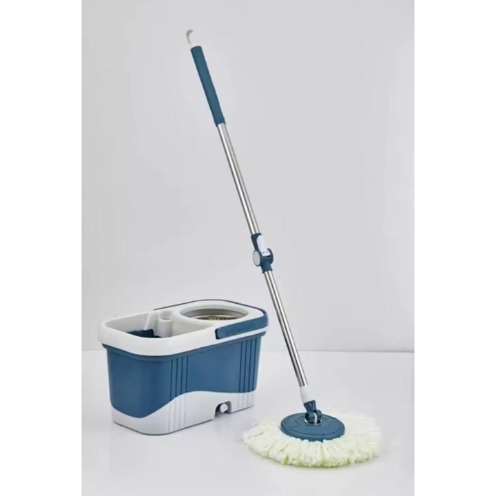 Set cu mop rotativ si galeata, MS-005, Otel Inoxidabil, Tija ajustabila, Albastru