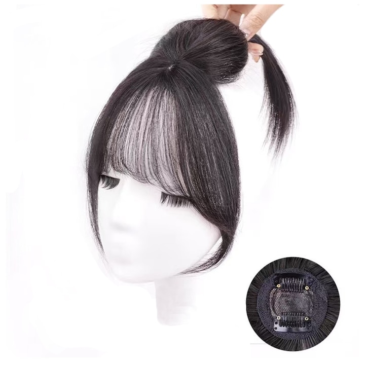 Extensie pentru par femei, Topper Wig, volum, acoperire par gri, culoare neagra naturala