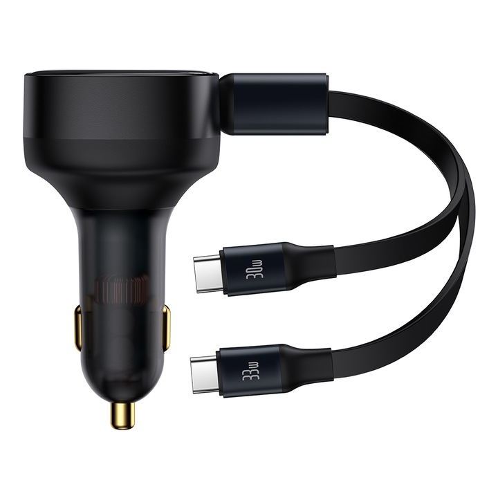 Baseus Retractable Enjoyment Car Charger 2w1 30w черно с 2x USB-c кабел