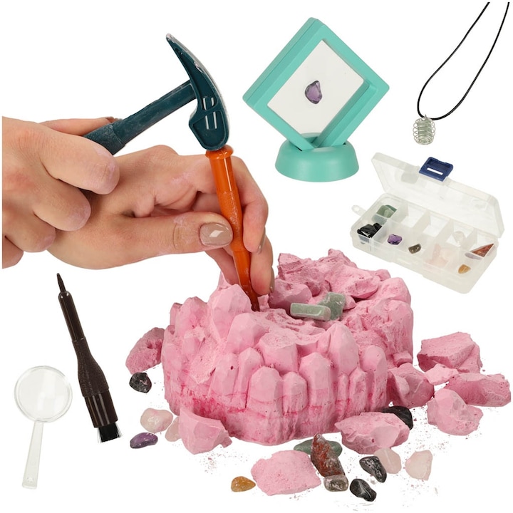 Set educativ de arheologie, Zola, fosila cu pietre naturale, lantisor, ipsos