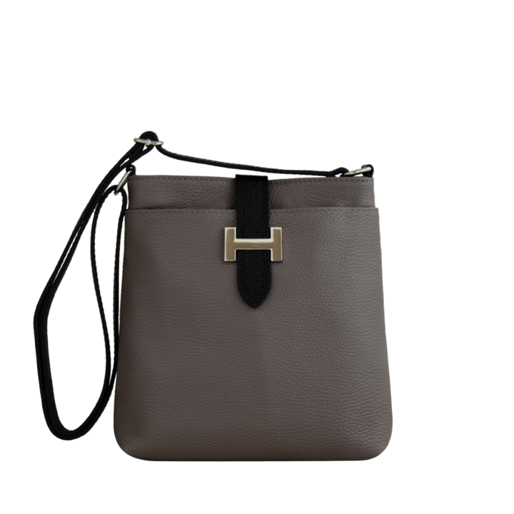 Eva Bags valódi bőr crossbody táska, Anita 2 szürke-fekete, 23x26x4