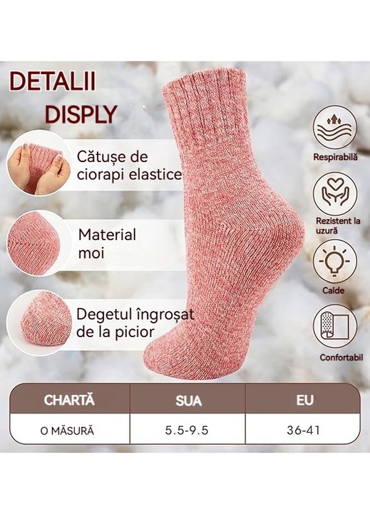 Set 5 perechi Sosete termice, YSBER, bumbac si lana, Femei/Barbati, marime 36-41EU, Roz multicolor