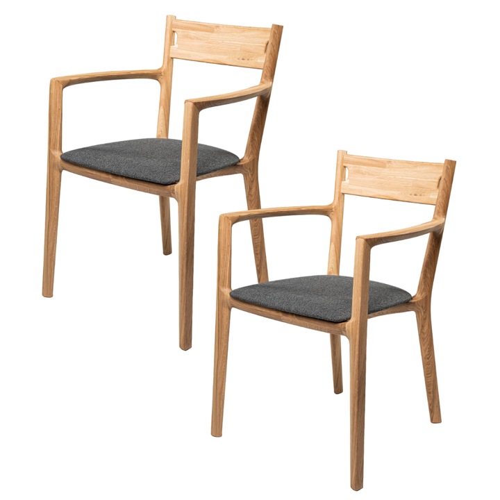 Set de 2 scaune din stejar natural, design clasic, confortabile, 45x45x90cm