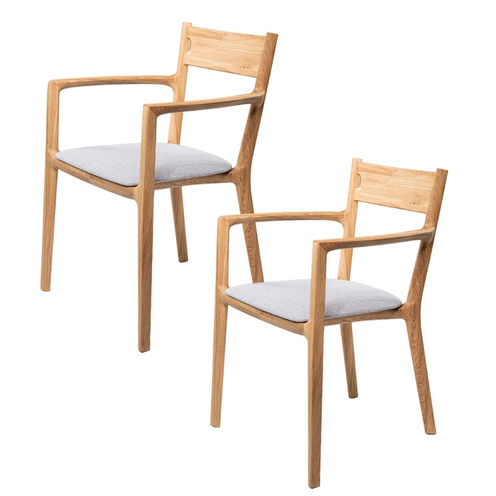 Set de 2 Scaune din Stejar Natural, Design Clasic, Confortabile, 100 Kg