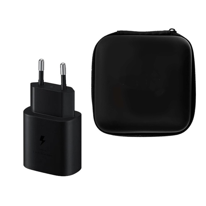 Töltő szett Samsunghoz, 25W, C-C csatlakozóval és tárolótokkal, Fekete, Neyo