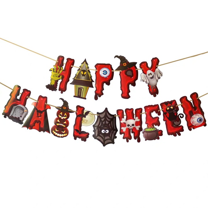 Színes kartonfüzér, Happy Halloween, LY-2439-10, tarka, 4-5m hosszú