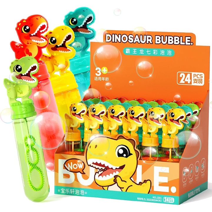 Set 24 Bastoane cu Bule Dinozaur, Jucarii Interactive pentru Copii, 4 Culori, 5.7"x1oz