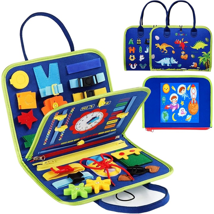 OneAndes Toddler Busy Board Jucarii Montessori pentru 1 2 3 4 ani, Placa senzoriala cu catarame Activitati educationale pentru invatarea abilitatilor motorii fine, cadouri pentru fete baieti, jucarii de calatorie pentru masina cu avion