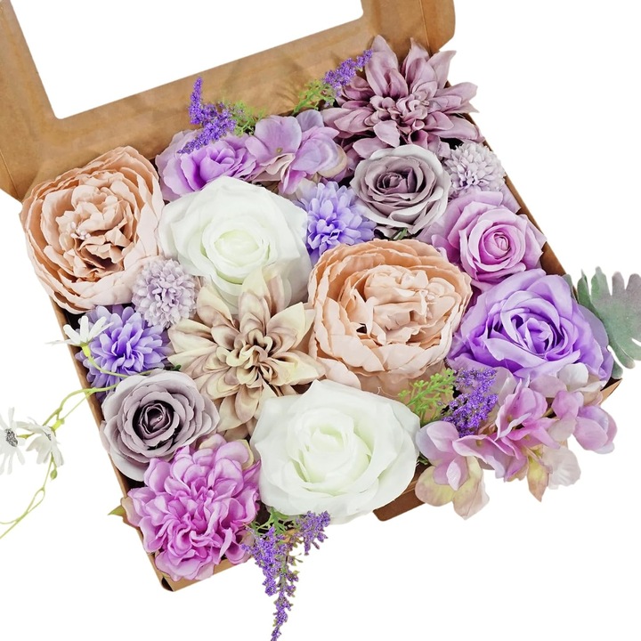 Combo de flori artificiale OneAndes, flori mov, amestec de flori de matase, dalie, trandafiri cu tulpini, pentru buchete de mireasa de nunta DIY, baby shower, aranjamente florale, centre de masa, decoratiuni pentru casa (violet)