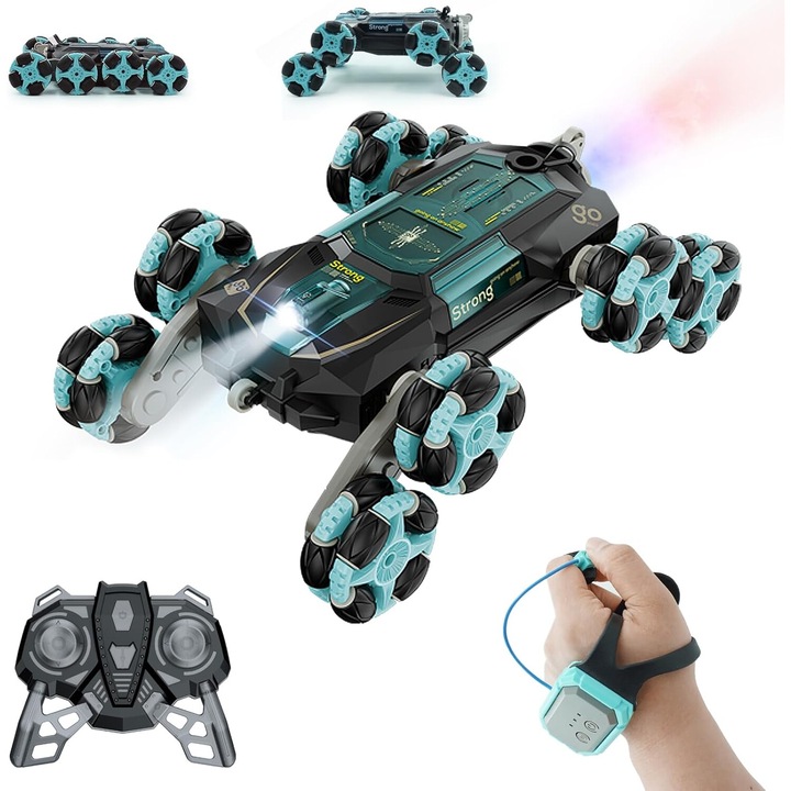OneAndes 8WD Gesture Sensing Stunt Rc Cars, jucarii pentru varsta de 8-13 ani, telecomanda manuala, masina de alpinism, jucarie pentru copii 9 10 11 12 ani, aniversarea de Craciun Cele mai tari cele mai bune idei de cadouri pentru baieti (negru)