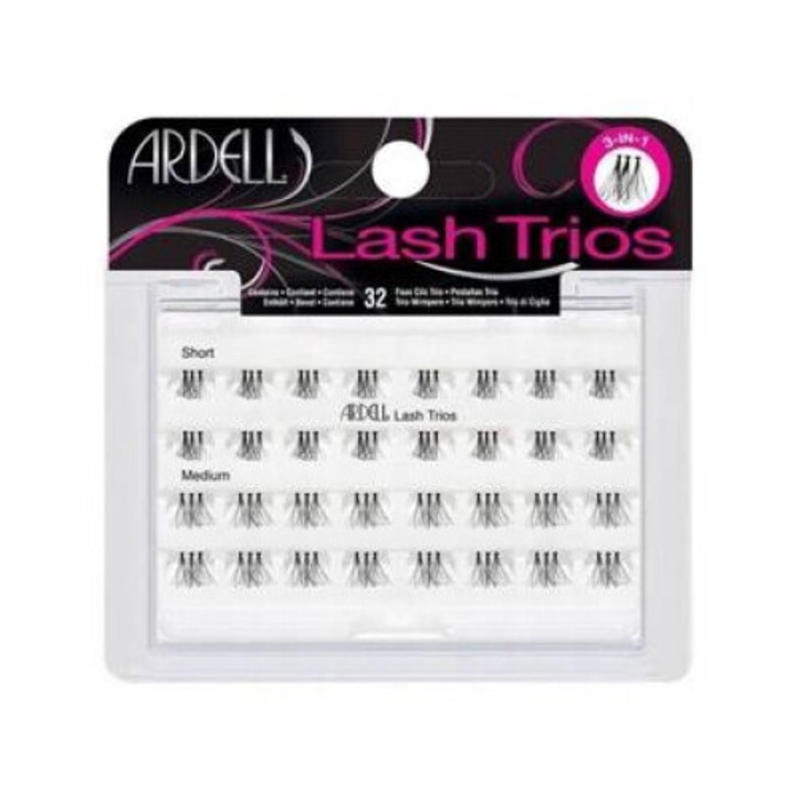 Комплект от 32 изкуствени мигли, Ardell, Trios къси/средни, Естествени косми, Обем, Удължаване на мигли, Лента, Изкуствени мигли, Черни