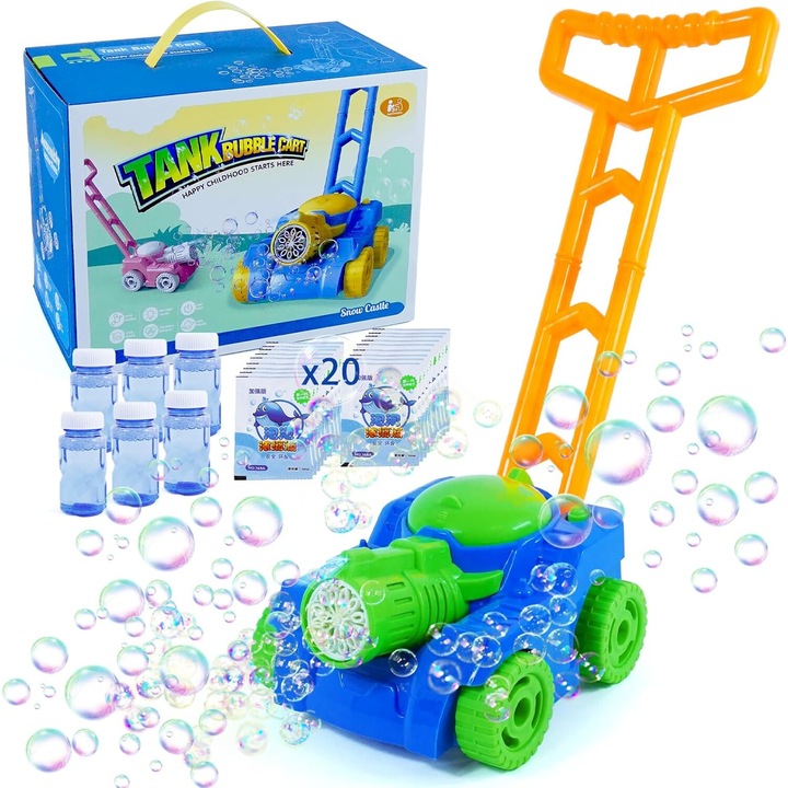 Jucarii pentru copii cu masina de tuns iarba cu bule OneAndes - Jucarii pentru copii Masina cu bule Jucarii de vara in aer liber Jocuri, masina de tuns cu bule Jucarii de impingere pentru copii Prescolari Copii Baieti Fete Cadouri de zi de nastere