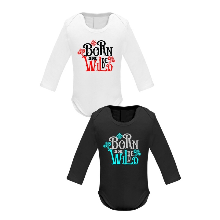 Set 2 body-uri cu maneca lunga pentru bebelusi, Born be Wild