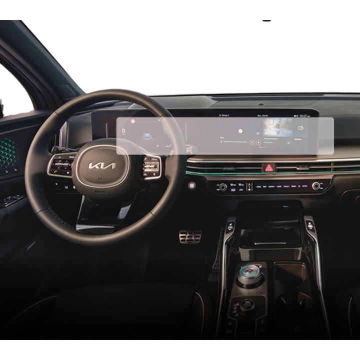 Folie Protectie Navigatie Kia Sorento 2024+, Duragon, protectie Display Navigatie si Ceasuri de Bord, silicon Transparent, Anti-zgarieturi, Anti-amprenta, Regenerabila, Flexibila, Anti-Shock, kit instalare