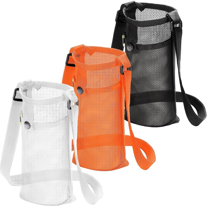 Suport pentru sticle de apa OneAndes 3 buc cu curea de umar reglabila Port sticle de apa din plasa Geanta usoara pentru sticle de apa pentru caini Husa pentru sticle de apa pe corp (negru/alb/portocaliu)