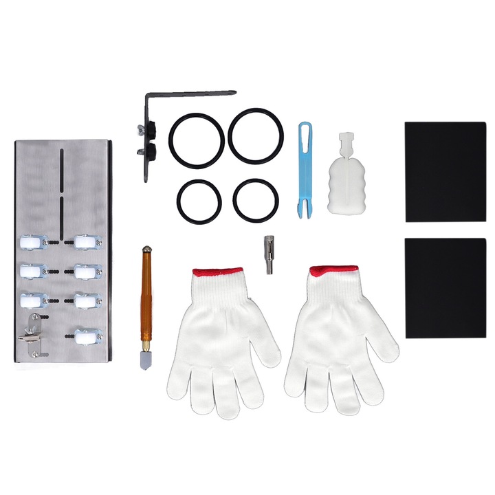 Dispozitiv de taiat sticle de sticla cu 7 roti, lama reglabila din carbura din aliaj de aluminiu, instrument precis/eficient de taiere a sticlei pentru bricolaj