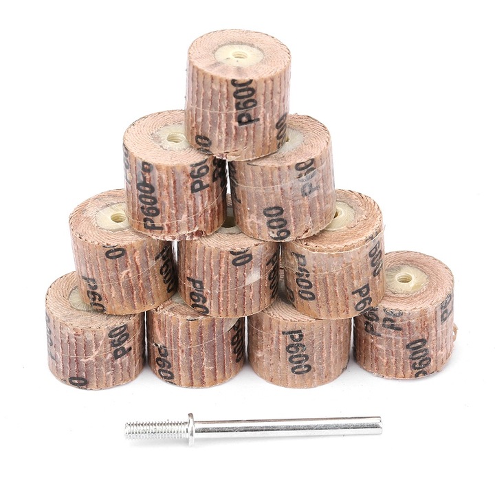 10 darabos csiszoló- és polírozófej készlet, Enforose, 600-as szemcseméret, 15 mm átmérő, elektromos szerszámokhoz