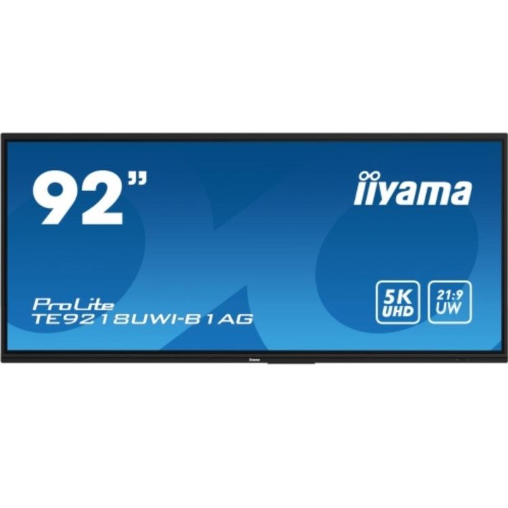 Интерактивна бяла дъска iiyama ProLite 92" TE9218UWI-B1AG, 5K UHD 5120 x 2160, 50 точки, HDMI x4, DisplayPort, USB-C, 8GB RAM, 64GB Flash, iiWare 11 Черен