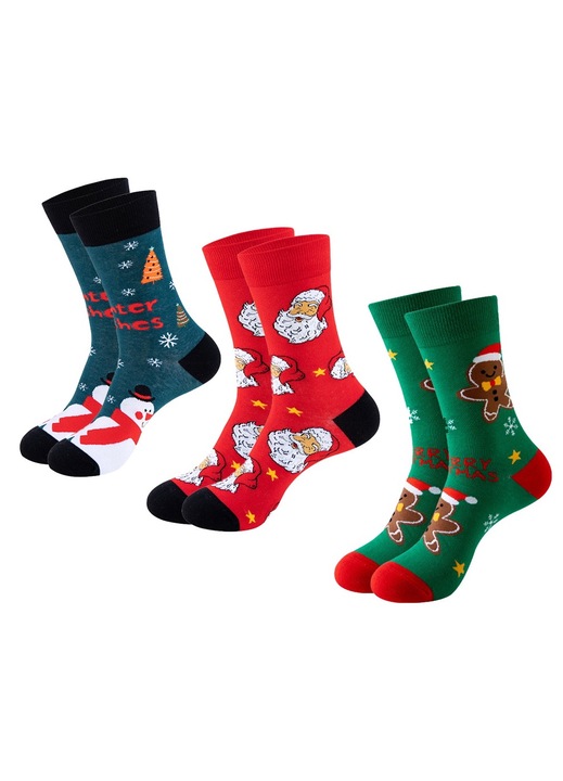 Sosete de Craciun, Koungiam, set 3 perechi, bumbac-poliester, multicolor, marime universala