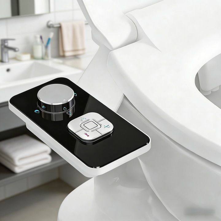 Bideu Retractabil Pentru Toaleta, Bideu Pentru Toaleta cu Auto Curatare, Ultra-Slim, Control de Presiune, Unghi Reglabil, Pentru Igiena Personala, Duze Duale Retractabile, Auto-Curatare, Negru
