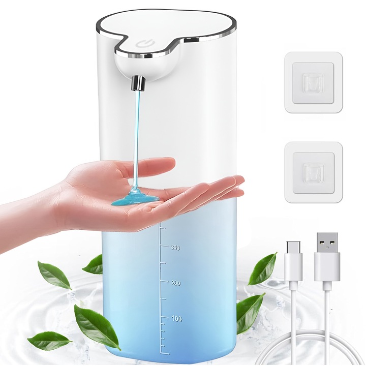 Dozator Automat de Sapun Lichid, Dispenser Automat Pentru Sapun Lichid, Capacitate 400ml, 4 Viteze Spuma, 0.25s, Design Reincarcabil, Montare Pe Perete Sau Countertop, Impermeabil Ipx5, Alb