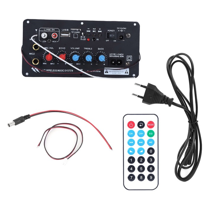 Placa de amplificare stereo digitala incorporata pentru Bluetooth, Enforose, 12V/24V pentru difuzoare Priza UE 220V