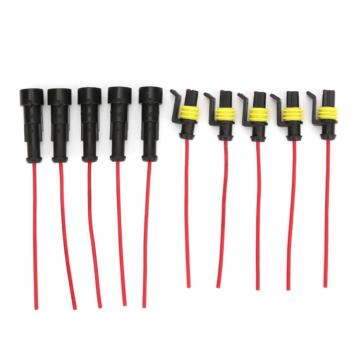 Set 5 conectori electrici impermeabili cu cablu, Enforose, 1/2/3 pini, plastic, metal, 10cm