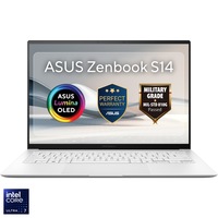 Laptop ASUS Zenbook S 14 UX5406SA cu procesor Intel Core Ultra 7 258V pana la 4.8 GHz, 14'', 3K, OLED, 120Hz, 32GB RAM LPDDR5X, 1TB SSD, Intel Arc Graphics, Windows 11 Pro, Scandinavian White