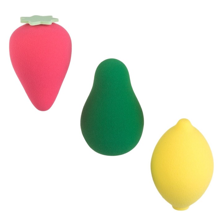 Set 3 Bureti Machiaj Forma Capsuna, Lamaie, Avocado Fara Latex