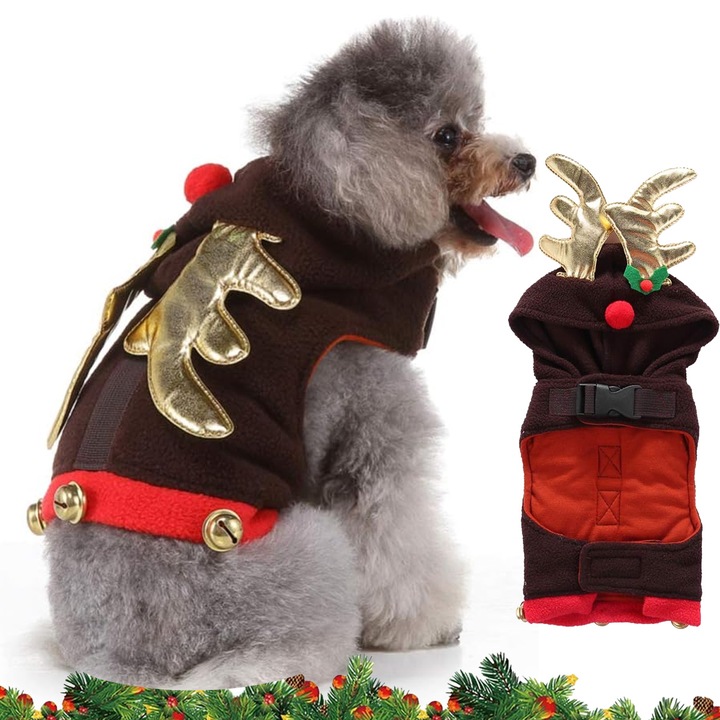 Costum pentru caini, AMRINUGL, M, culoare maro, pentru petrecere, Halloween, Craciun