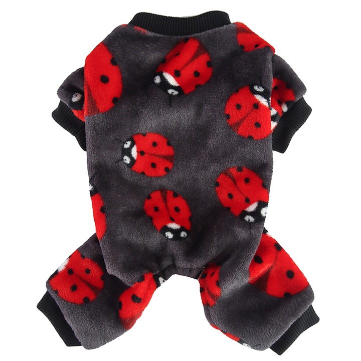 Haina pentru caini mici, AMRNUGL, Poliester, Model buburuza, Negru / Rosu, M