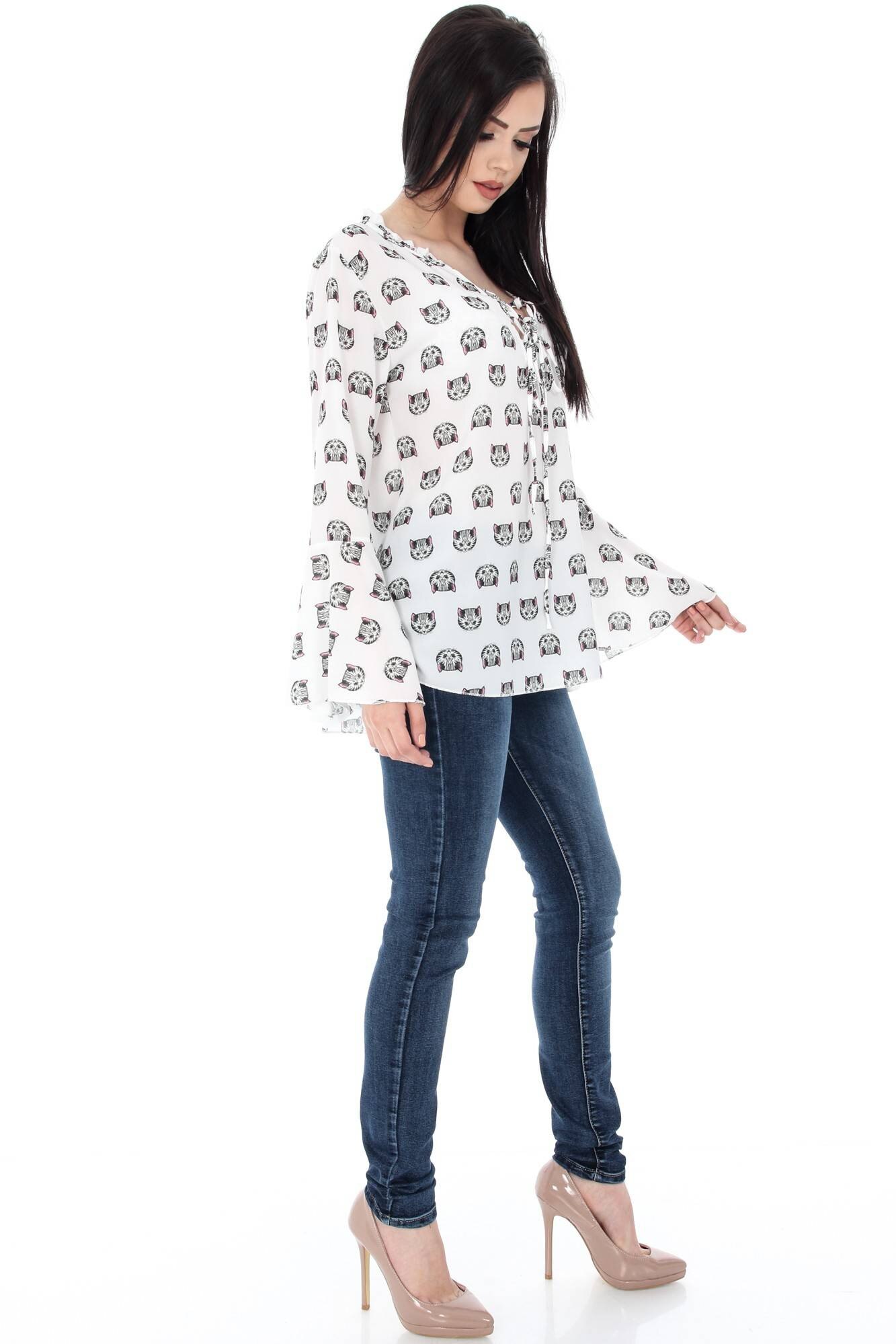 Bluza alba, ROH, cu imprimeu pisicute , M